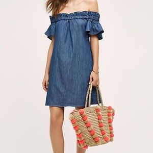 Corey Lynn calter Anthropologie denim jean dress off the shoulder size small